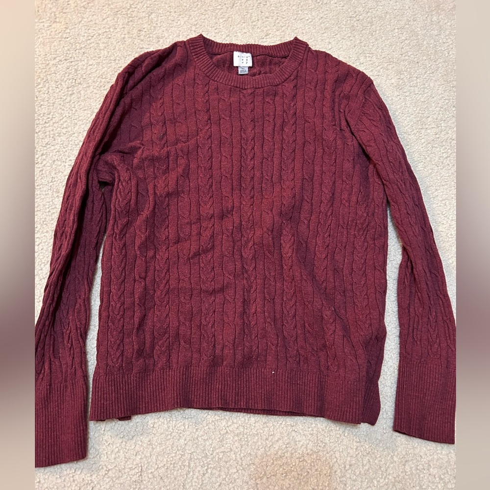 red cable knit sweater